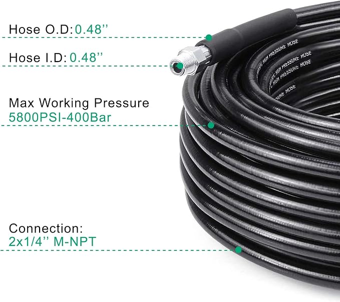 Selkie Pressure Washer Sewer Jetter Kit - 100Ft X1/4" Hydro Drain Jetter Cleaner Hose, Corner, Rotating and Button Nose Sewer Jetting Nozzle Waterproof Tape,Orifice 4.0 4.5,1/4 Inch NPT,5800 PSI