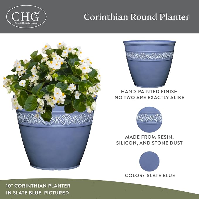 Classic Home and Garden by Growscape Corinthian Planter Pot (8" Slate Blue)