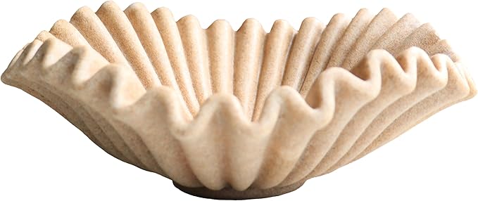 Large Decorative Handmade Bowl Decor , Modern Home Decoration, Fan Shaped Bowl, Ruffle Decor, Stylish Key Bowl for Entry Table, Decorative Fruit Bowl for Kitchen Counter, Artificial Stone Beige