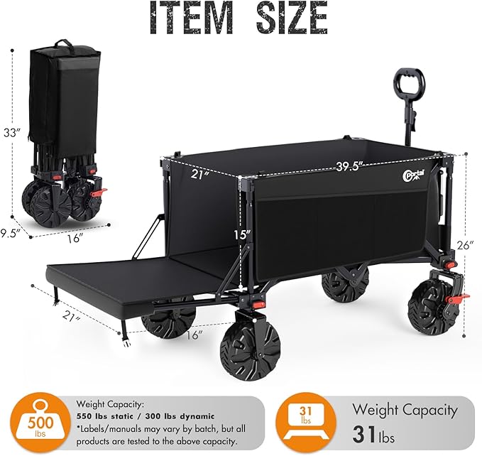 Portal 300L Large Wagons Carts Foldable with Tailgate, 550LB Heavy-Duty Collapsible Beach Wagon with All-Terrain Wheels, Oversized Folding Wagon for Camping, Sports, and Pets