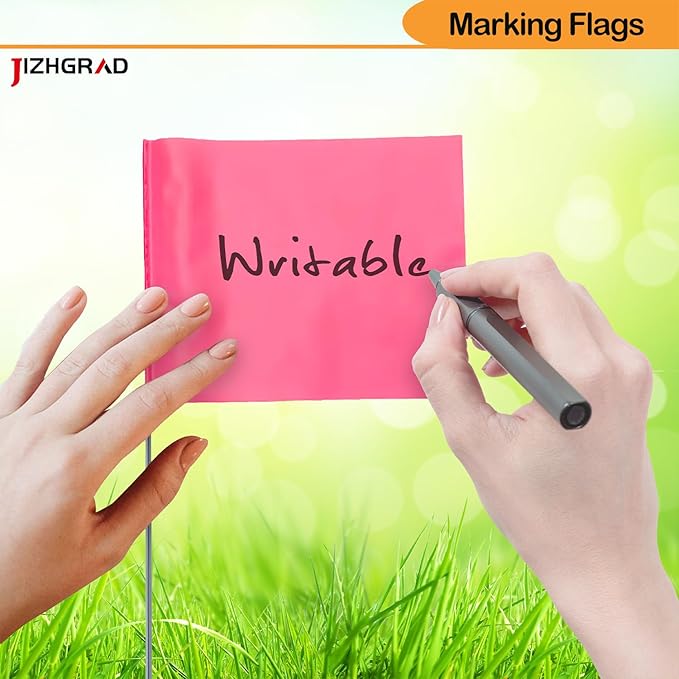 100Pack Pink Marking Flags, JIZHGRAD 16x4x5 Inch Marker Flags Use for Yard & Lawn, Boundary & Dog Training, Survey & Landscape, Sprinkler & Surveyor, Garden & Construction, High Visibility, Sturdy, Versatile, UV & Weather Resistant
