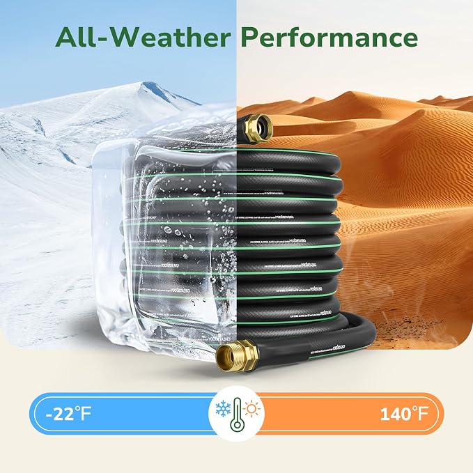 GreatBuddy 100 ft Garden Hose, Flexible Rubber Water Hose 5/8", Heavy Duty, Lightweight Hose, Burst 600 PSI with Solid Brass Male to Female Fittings, Leakproof Hose for Backyard, Garden