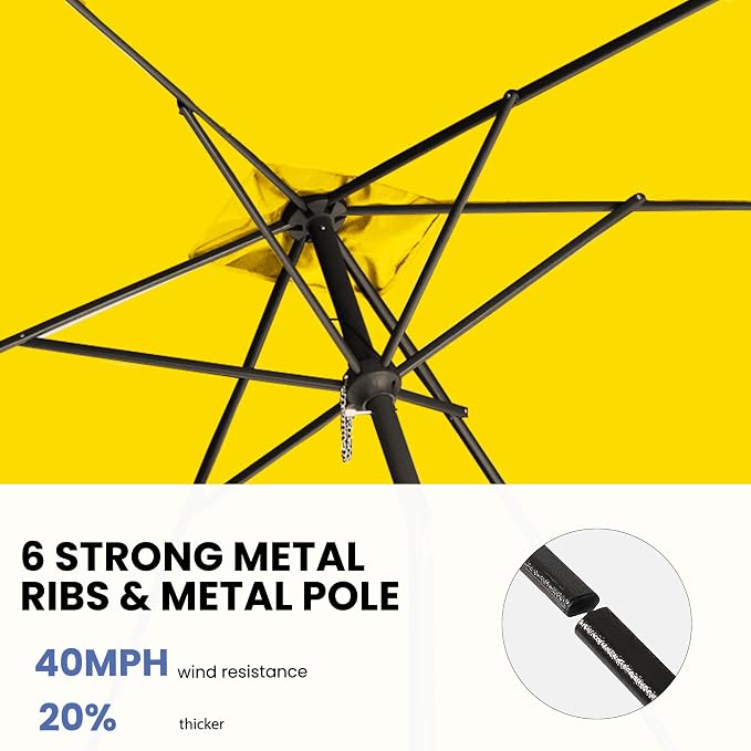 6.5x10FT Rectangular Patio Umbrella with Push Button Tilt & Crank Lift for Garden,UV Protection Outdoor Umbrella for Deck,Pool and Yard,Yellow
