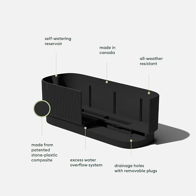 Veradek Demi Series Long Planter for Porch, Patio, Backyard | Durable Plastic-Stone Composite Material | Modern Décor for Shrubs, Flowers