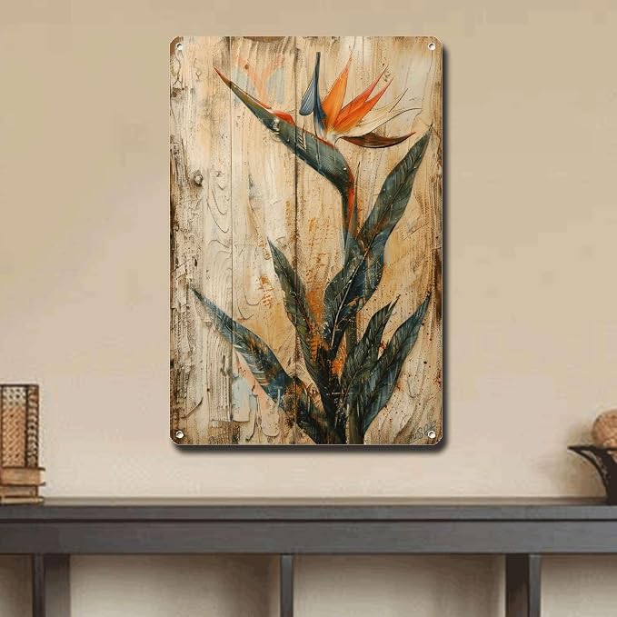 Metal Sign Tin Sign Vintage Wall Art Shabby Chic Bird of Paradise Tin Sign for Distressed Wood Art Vintage Aesthetics and Easy Mounting Tin Signs for Garden for Club 12×16 Inches