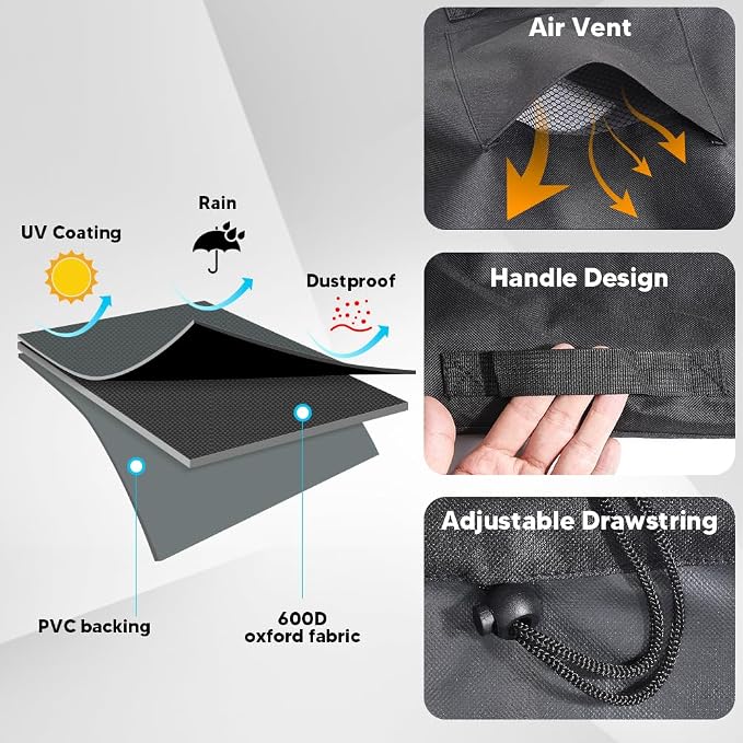 Generator Covers for Outside, with Air Vent & Handles & Drawstring Heavy-Duty 600D Oxford Fabric Waterproof UV-Proof Dustproof Protection for Generator Fit for Most Generators 5000-10000 Watt