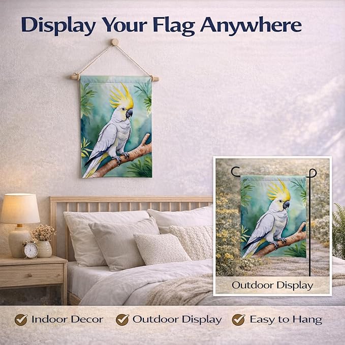 Caroline's Treasures Sulphurcrested Cockatoo Garden Flag Mailbox Flag Decorative Yard Flag Banner Outside Patio Artwork Yard Flower Beds, Garden Size, Multicolor