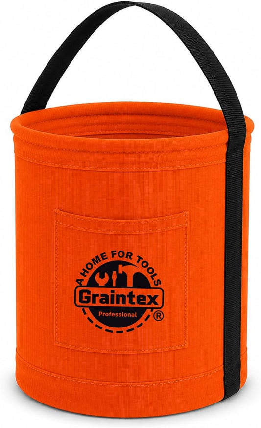 Graintex Canvas Utility Bucket 12"x15", Round Tool Bucket, Reinforced Base & Carry Handle, Ripstop Canvas, Multi-Purpose Bag for Jobsite, Gardening, Home Use, Ideal for Tool Storage Solutions