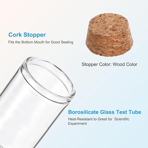 PATIKIL 60ml Test Tubes, 12pcs 4.72x1.18 Glass Clear Flat Bottom Test Tube Containers with Cork Stopper for Bead Party Candy Bath Salt Storage Scientific Experiment Plant Propagation