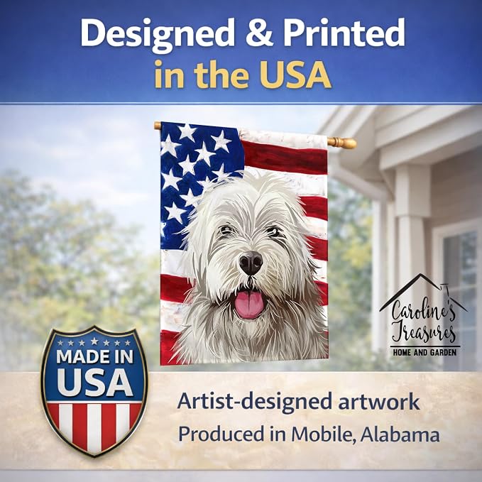 Caroline's Treasures CK6688CHF Sapsali Dog American Flag House Flag Large Porch Sleeve Pole Decorative Outside Yard Banner Artwork Wall Hanging, Polyester, House Size, Multicolor