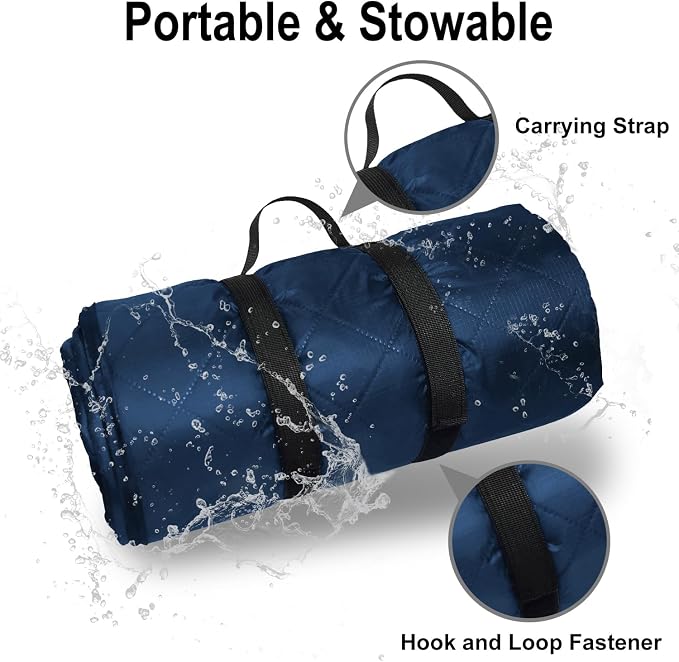 Waterproof Outdoor Blanket 82"x55" Large Sherpa Fleece 300GSM Navy | Stadium Blankets for Camping, Packable, Windproof Emergency Throw for Grass Picnic Hiking Road Trip, Machine Washable