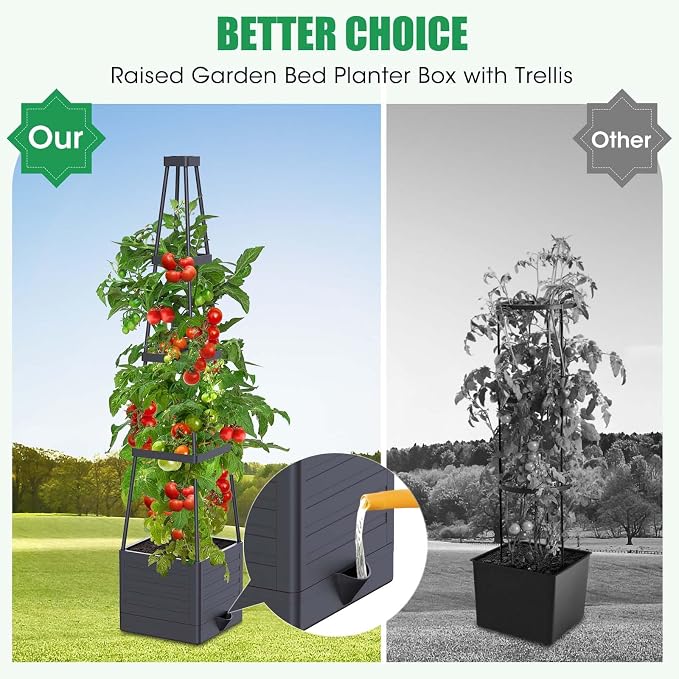 2-Pack Tomato Planter with Trellis, 57" Self-Watering Raised Garden Bed Planter Box, Tomato Cages for Indoor & Outdoor Climbing Plants, Vines, Vegetables, and Flowers (57x9.8x9.8IN)