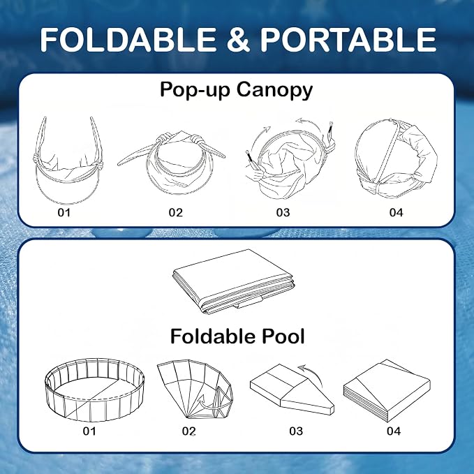 Kiddie Pool with Canopy - 47 in Foldable Kids Pool, Summer Water Play Kids Pool with Shade, Portable Non-Slip Swimming Pool & Dog Pool for Outdoor, Beach, Backyard