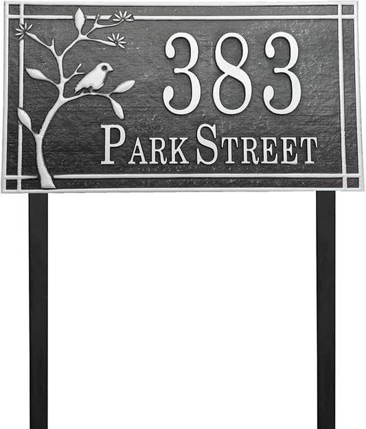 Address Sign Lawn Mounted Metal - Custom House Number Plaque Sign with 2 Metal Stakes,House Address Numbers for Outside House,Yard,Garden,Grass,Ground,Drive Way,Lawn,4 Colors, 13''x 7''