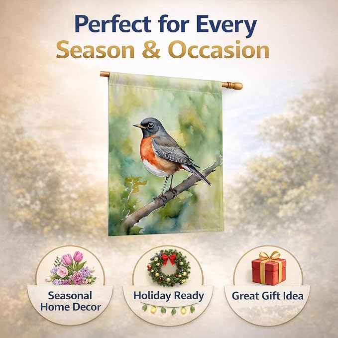 Caroline's Treasures Connecticut American Robin House Flag Large Porch Sleeve Pole Decorative Outside Yard Banner Artwork Wall Hanging, Polyester, House Size, Multicolor