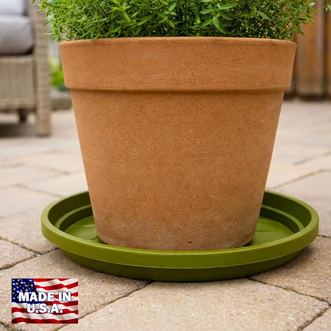 10 Inch Plant Pot Tray USA Made – Durable Plastic Flower Pot Saucer – Plant Water Catcher for Indoor Outdoor Garden (12, Sagebrush Green)