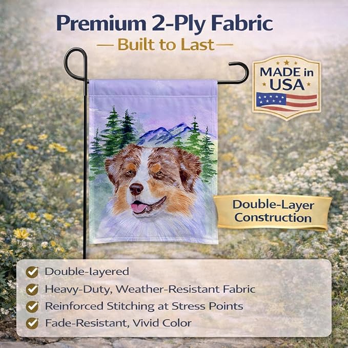 Caroline's Treasures SS8001GF Australian Shepherd Garden Flag Mailbox Flag Decorative Yard Flag Banner Outside Patio Artwork Yard Flower Beds, Garden Size, Multicolor