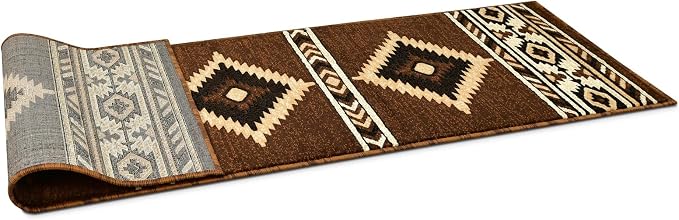 YHSF Southwestern Area Rug - Anti Static & Washable - Mocha, 2 ft x 7 ft | Soft Native American Tribal Floor Rugs for Living Room, Bedroom, Hallways, and More - Easy-to-Clean Home Decors