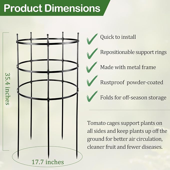 4 Set Titan Peony Plant Support Stakes Black Metal Peonies Cages 17.7" D x 35.4" H Tomato Cages Rings Sturdy Garden Plants Support Trellis for Climbing Plants