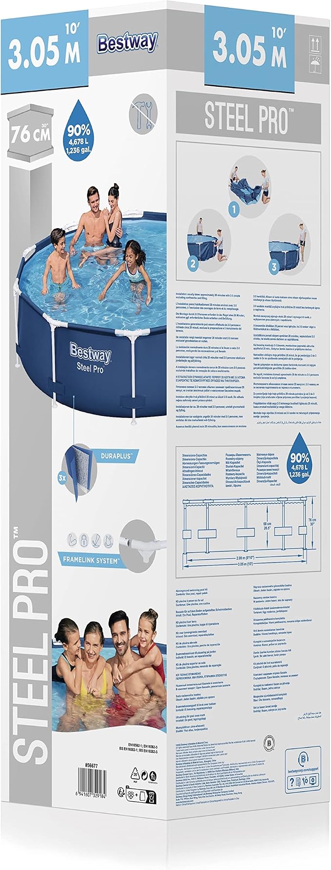 Bestway Steel Pro Swimming Pool Set | Above Ground Round Paddling Pool, 10’ x 30"