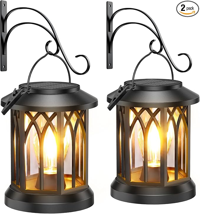 Solar Lantern Outdoor Lights with Wall Mount Kit, 2 Pack Upgraded Solar Lanterns Outdoor Waterproof, Hanging Solar Lights for Outside Decorative Yard Patio Path Porch Garden Decor