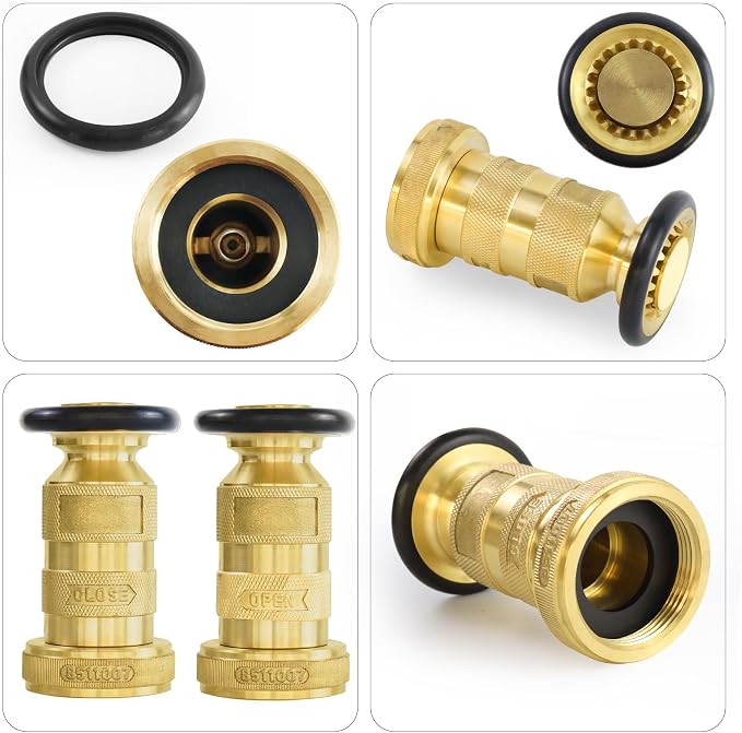 Fire Hose Nozzle 1-1/2" NH/NST Fire Fighter Hose Nozzle 100 psi 75 gpm Brass Fire Equipment Spray Jet Fog,Heavy-Duty Industrial Brass Fire Equipment Water Hose Nozzle