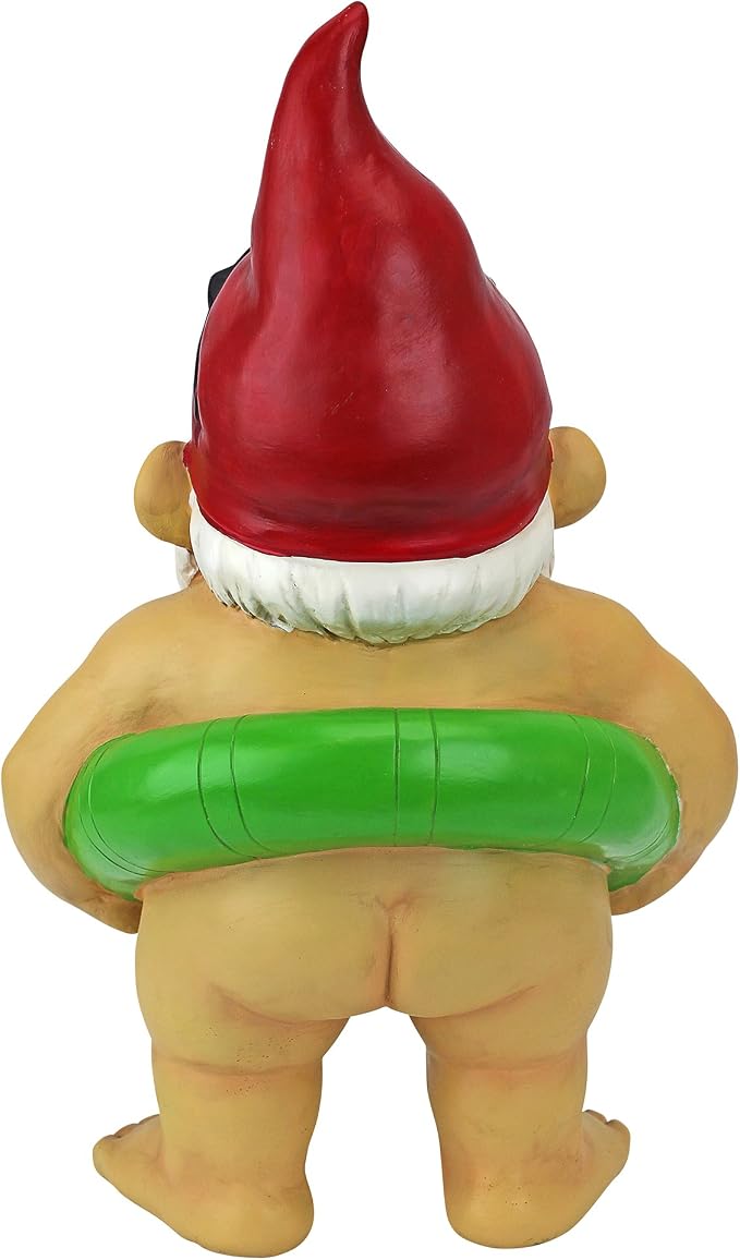 Design Toscano QM16035 Garden Gnome Statue - Pool Party Pete Naked Gnome - Outdoor Garden Gnomes - Funny Lawn Gnome Statues,full color