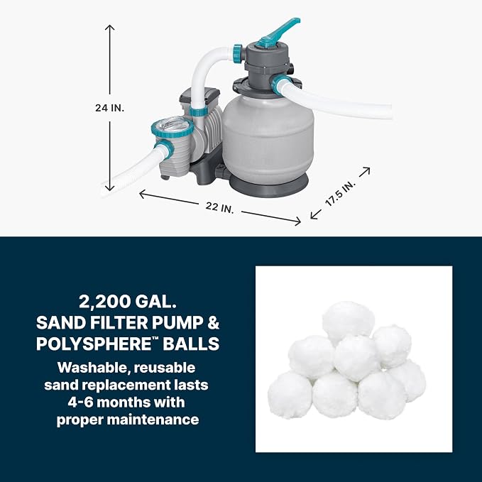 Bestway APX 365 22' x 52" Above Ground Pool Set with Sand Filter Pump | Long-Lasting All-Season Swimming Pool with Galvanized Steel Frame - Ladder, Cover, and Polysphere Filtration Balls Included