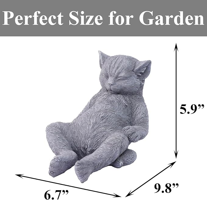 Cat Memorial Stone Garden Statue, Cats Outdoor Statue Gifts for Loss of Cat Sympathy, Grave Markers for Garden Outdoor Statue Decor, 9.8” L Sleeping Tabby Figurine, Patio & Yard Accent Decoration