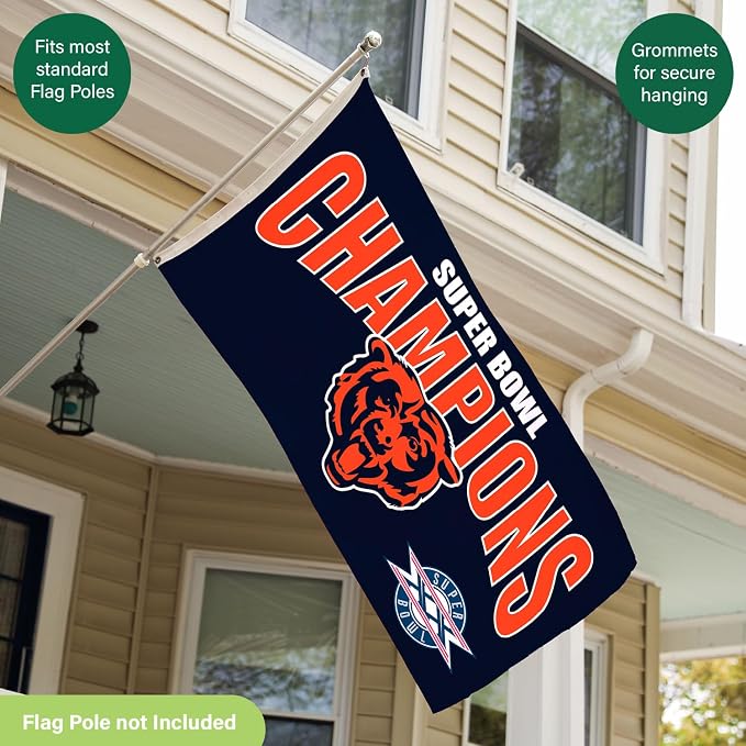 Team Sports America NFL Chicago Bears Multi-Win Superbowl Champions 3x5 Flag for Outside with Grommets | Outdoor & Indoor | Heavy Duty Flag & Banner | Works with Flag Pole for Outside House