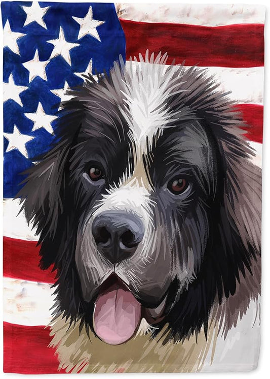 Caroline's Treasures CK6604CHF Landseer American Flag House Flag Large Porch Sleeve Pole Decorative Outside Yard Banner Artwork Wall Hanging, Polyester, House Size, Multicolor