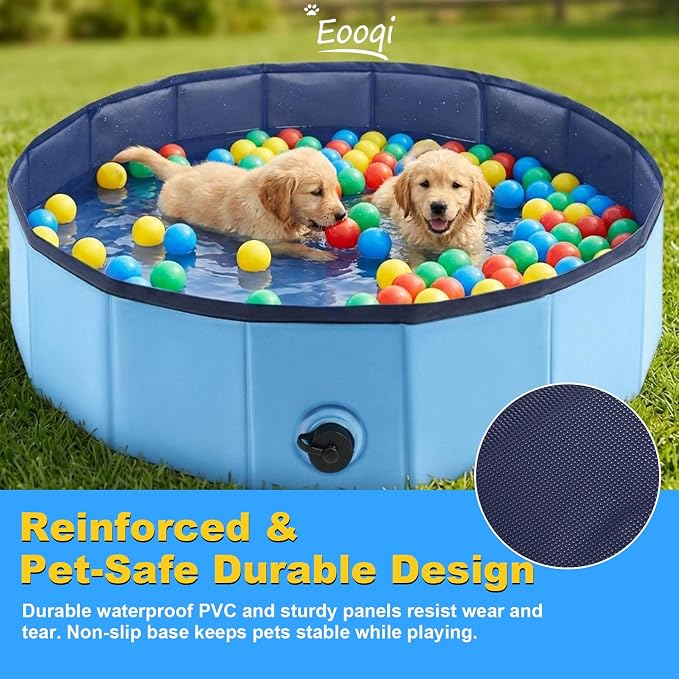 Eooqi Foldable Dog Pool, Collapsible Pet Bath Tub & Kiddie Wading Pool | Portable Hard-Side Dog Swimming Pool for Puppies, Small & Medium Dogs, Cats and Kids (Blue, 32"-S)