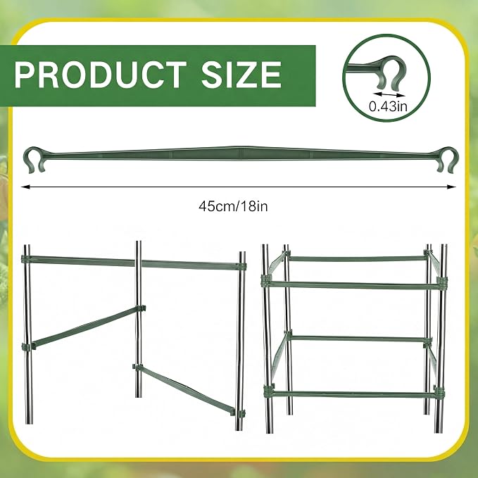 Geelin 100pcs Stake Arms for Tomato Cage Expandable Trellis Connectors for Tomato Cage Attach Plant Stakes Climbing Plants Garden Plants Vegetables (18 in×0.43in)