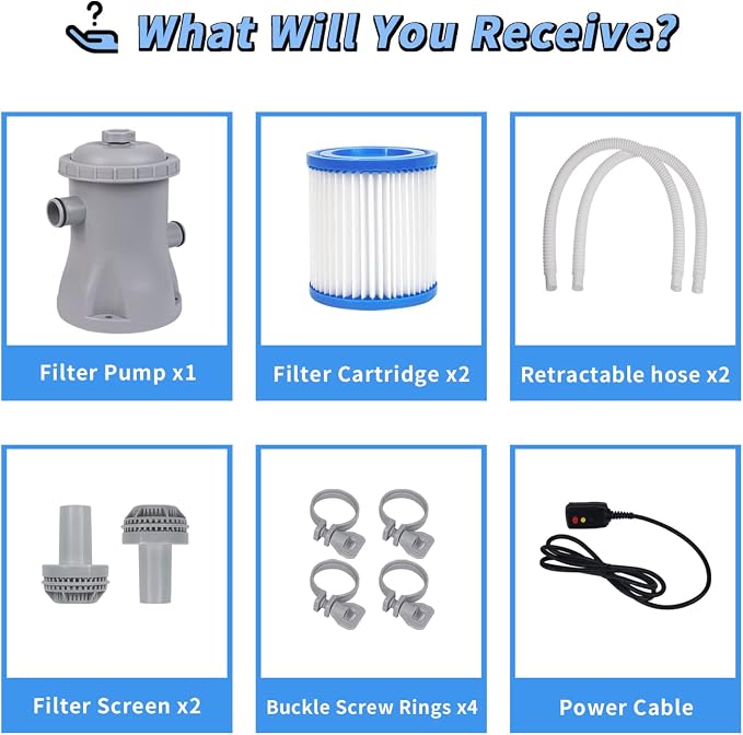 Filter Pump for Above Ground Pools, 330 GPH Filter for Inflatbale Pool, Flow Rate Pool Filter for Inflatable Swimming Pool Crystal Clear Filter Pump with 2 Filter Cartridges