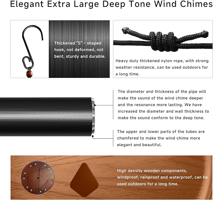 Bursvik 50'' Wind Chimes for Outside Deep Tone, Large Wind Chime, 6 Heavy Duty Tubes Metal Extra Large Wind Chimes Outdoor, Decoration for Garden, Patio, Yard, Gifts for Mother's Day(Rhombus)