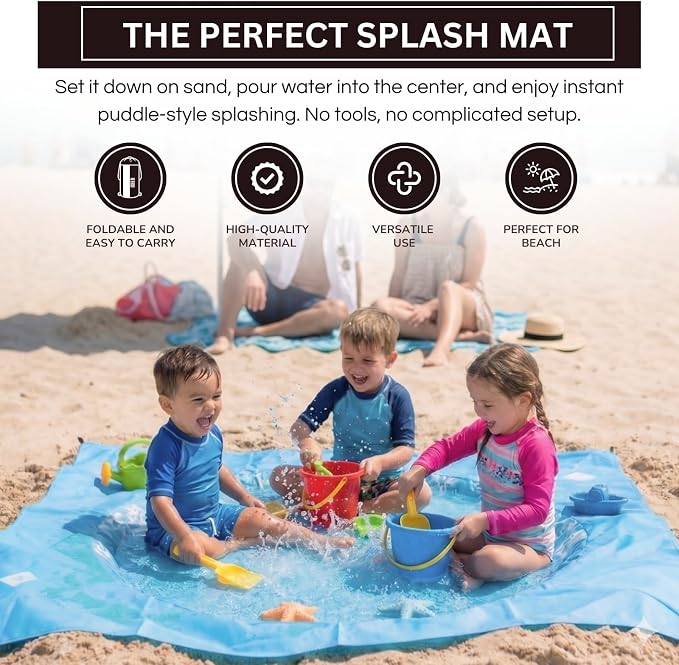 2-in-1 Kids, Baby & Infants Beach Pool & Waterproof Picnic Blanket - Large 6.5' Portable Paddling, Pool & Play Mat & Waterproof Carrying Bag, Outdoor Summer, Toddle Child & Kid, Aquamarine Blue Dream