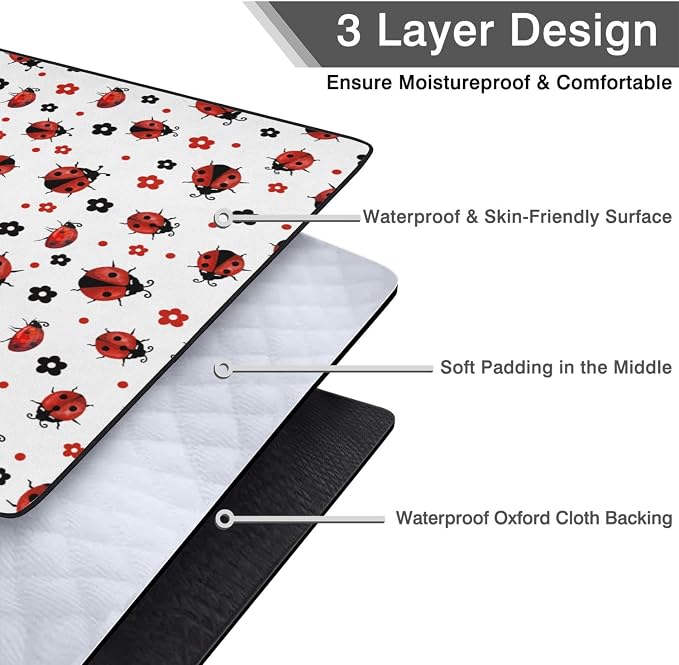 Ladybug Blankets Waterproof Foldable60’‘x80'', Ladybug Portable Outdoor Picnic Mat Water Resistant for Grass,Padded Lawn & Park Blanket for Camping,Ladybug Decor Accessories Stuff