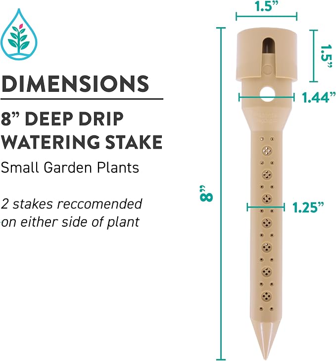 8 in. DEEP DRIP Garden Watering Stake (4 Pack) (Tan) | UV-Protected ABS Plastic Deep Root Irrigation Spike for Flowers, Fruits, Vegetables, Potted Plants