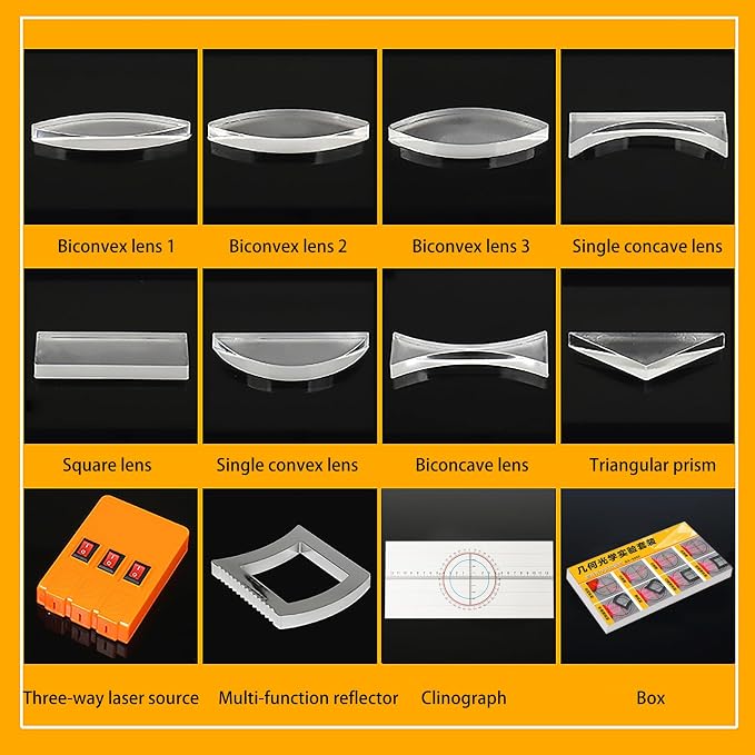 EXBEPE Physics Optics Experiment Set Prisms Convex Lens Triple Laser Refraction School Light Refraction Reflection Learning Educational Science Kits