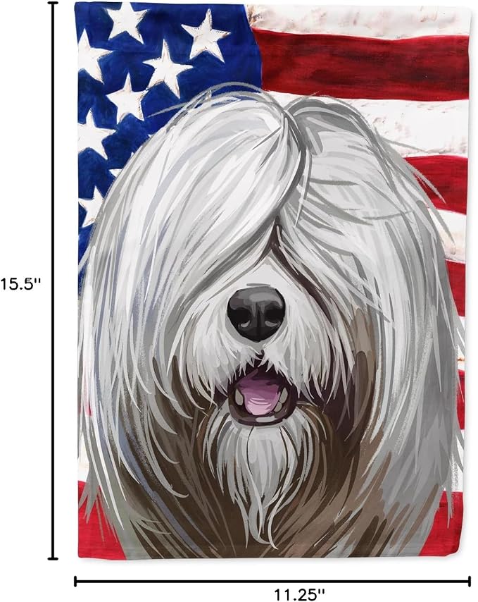 Caroline's Treasures CK6716GF South Russian Ovcharka Dog American Flag Garden Flag Mailbox Flag Decorative Yard Flag Banner Outside Patio Artwork Yard Flower Beds, Garden Size, Multicolor