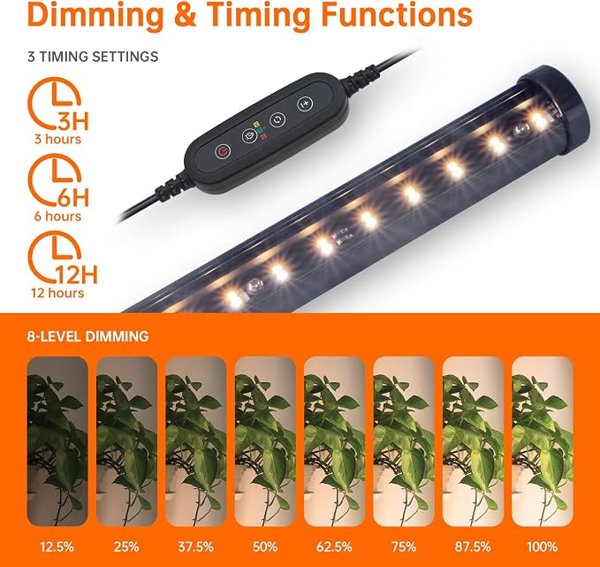 Bstrip Standing Grow Light for Indoor Plants, Vertical Grow Light with 3 Light Modes, Wide Illumination and Dimmable, T10 Full Spectrum Grow Lights, 16in-65in Adjustable Height & Auto Timer