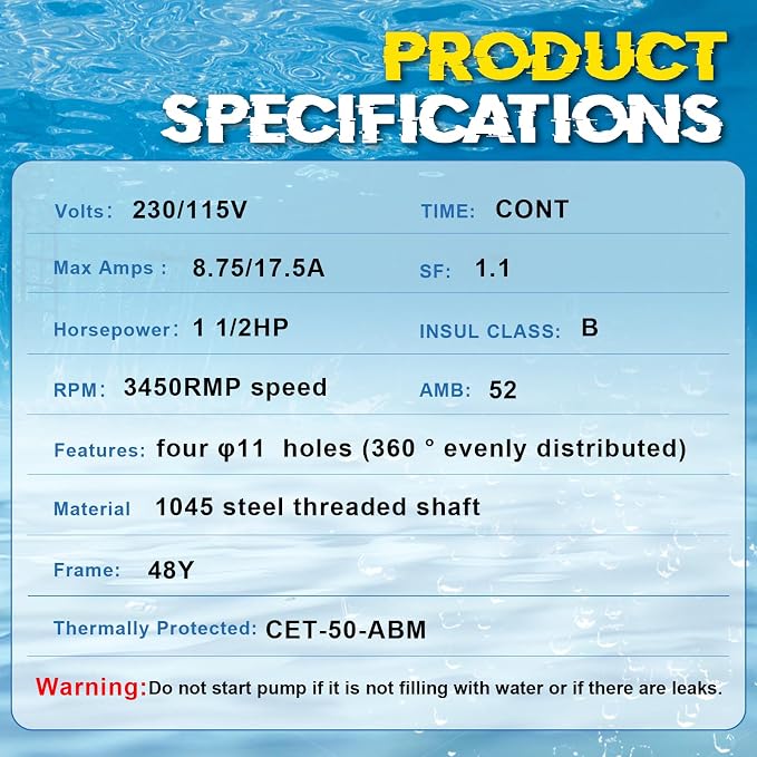 USQ1152 Pool Pump Motor 48Y Frame Fit for Century A.O. Smith 1.5 HP ASQ165 | 3450 RPM, 48Y Frame, 115/230V Dual Voltage, 19.2/9.6 Max Amps, Replacement for ASQ165 EUSQ1152