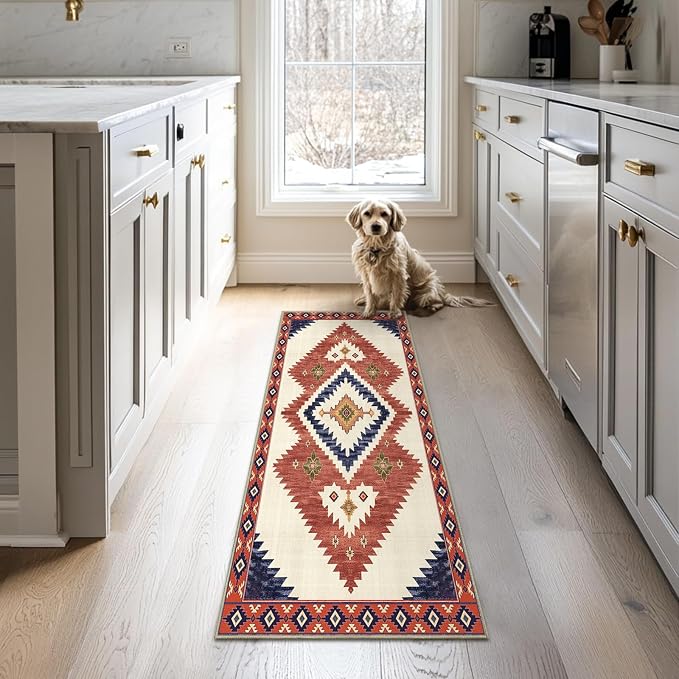 2x6 Western Runner Rug for Hallway Southwestern Kitchen Area Rugs | Washable Southwest Area Rug Low Pile Non-Slip Navajo Aztec Tribal Long Carpet for Kitchen Doorway Laundry, Yellow Brown