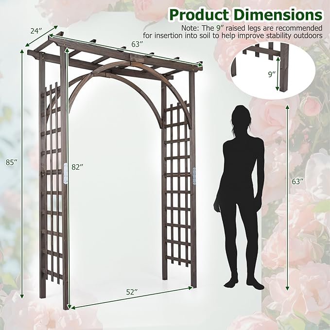 Giantex 85" Garden Arch Trellis, Wood Garden Arbor with Flat Top for Climbing Plants, Roses & Vines, Outdoor Wooden Wedding Arch for Ceremony, Backyard Lawn Patio Garden Entrance Decoration