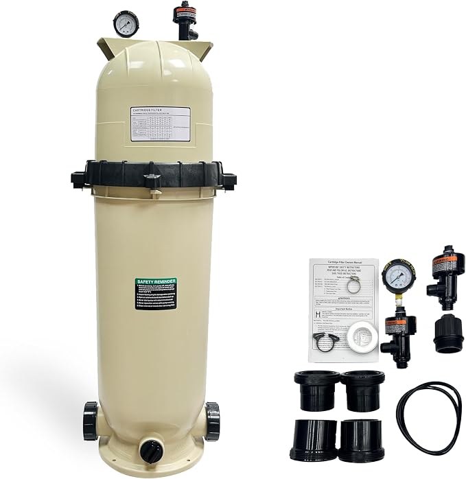 EC-160318 Cartridge Pool Filter Compatible with Pentair Clean & Clear CC200 | 200 GPM | 200 Sq.Ft.with Cartridge & Gauges,Almond
