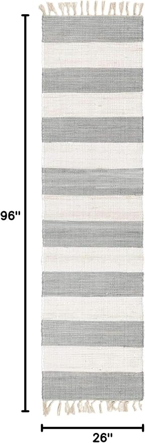 Unique Loom Chindi Rag Collection Area Rug - Striped (2' 2" x 8' Runner, Gray/ Ivory)