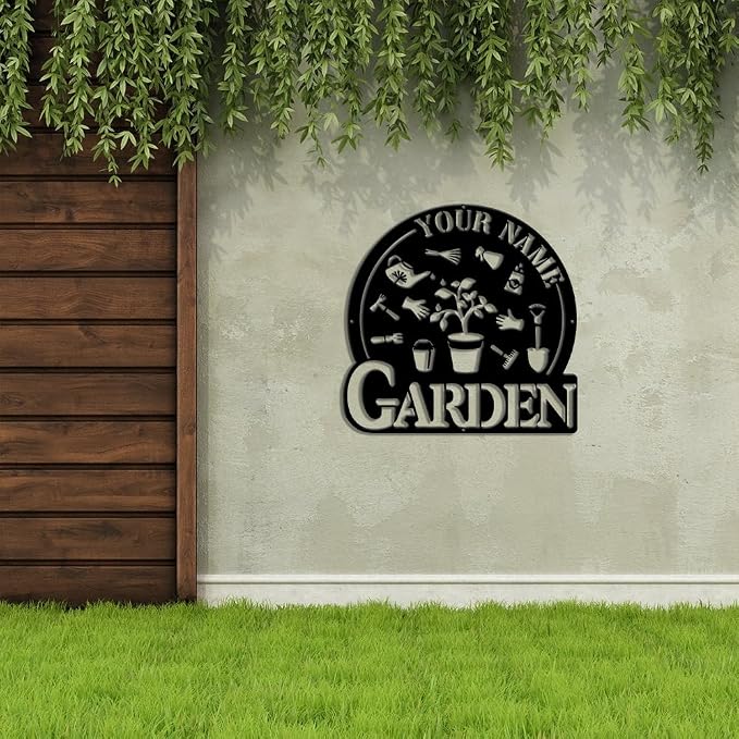 MeMate Garden Metal Signs, Garden Sign to Personalize, Personalized Metal Outdoor Decor, Custom Name Plaque for Women Mom Grandma, Rustic Decorations for She Shed, Potting Shed