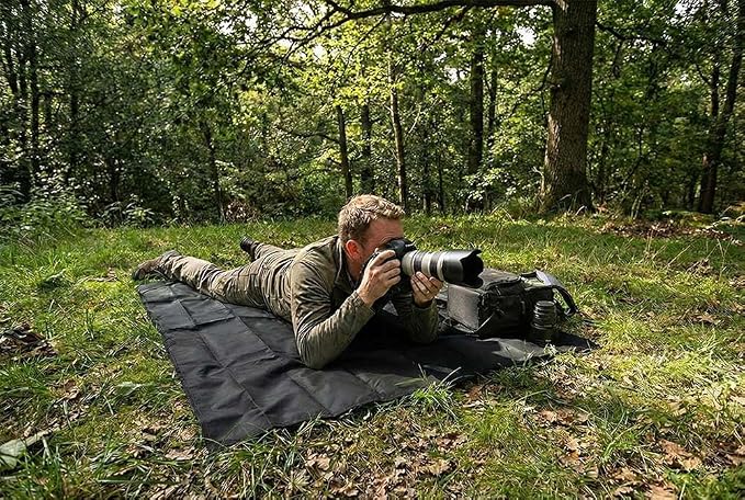 Outdoor Pocket Blanket, 55"x60" Waterproof Foldable Compact Small Picnic Blanket, Ultralight Tarp for Camping, Festival, Beach, Hiking, Backpacking, Travel, Stakes Included (Black)