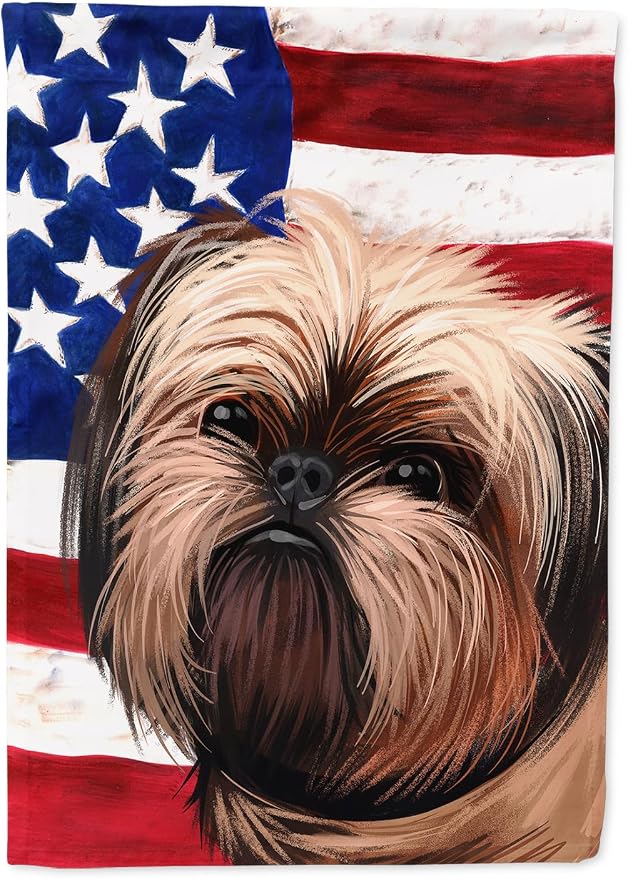 Caroline's Treasures CK6552CHF Griffon Bruxellois Dog American Flag House Flag Large Porch Sleeve Pole Decorative Outside Yard Banner Artwork Wall Hanging, Polyester, House Size, Multicolor