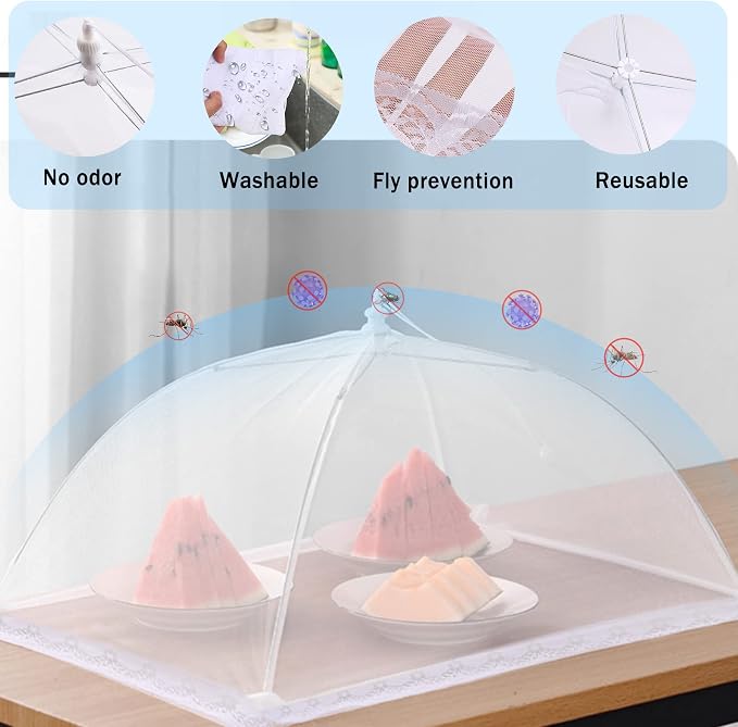 JULBEAR 4 Pcs Large and Tall Mesh Food Cover Tent Umbrella Food Screen Covers for Outside Pop-up Mesh Reusable Food Nets for Parties Picnics Outdoor BBQs Collapsible (2 Pcs 32"x24", 2 Pcs 17"x17")